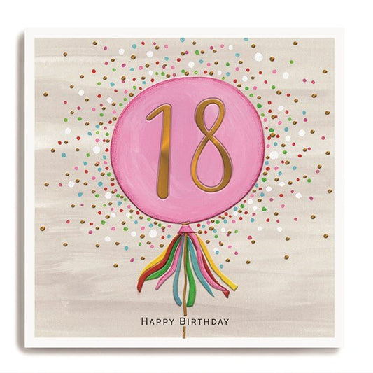 18th pink birthday balloon - card