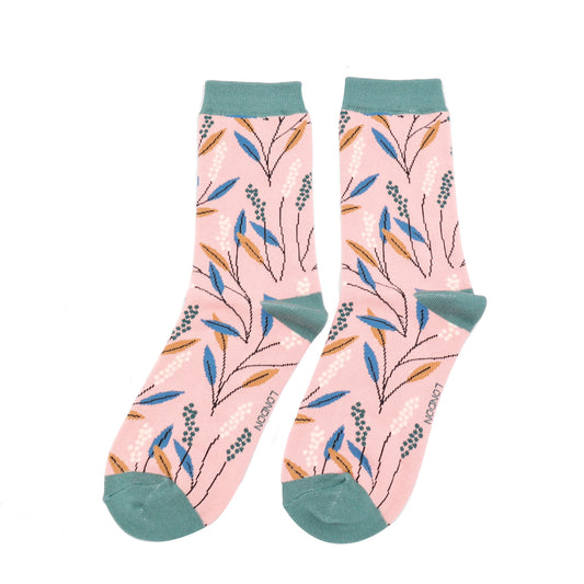 Ladies bamboo socks - Berry branches, dusky pink
