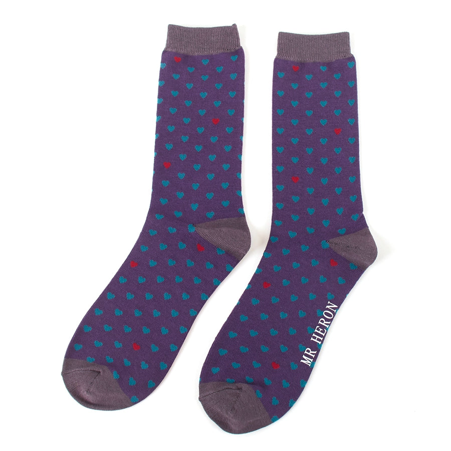 Mens bamboo socks - little hearts purple