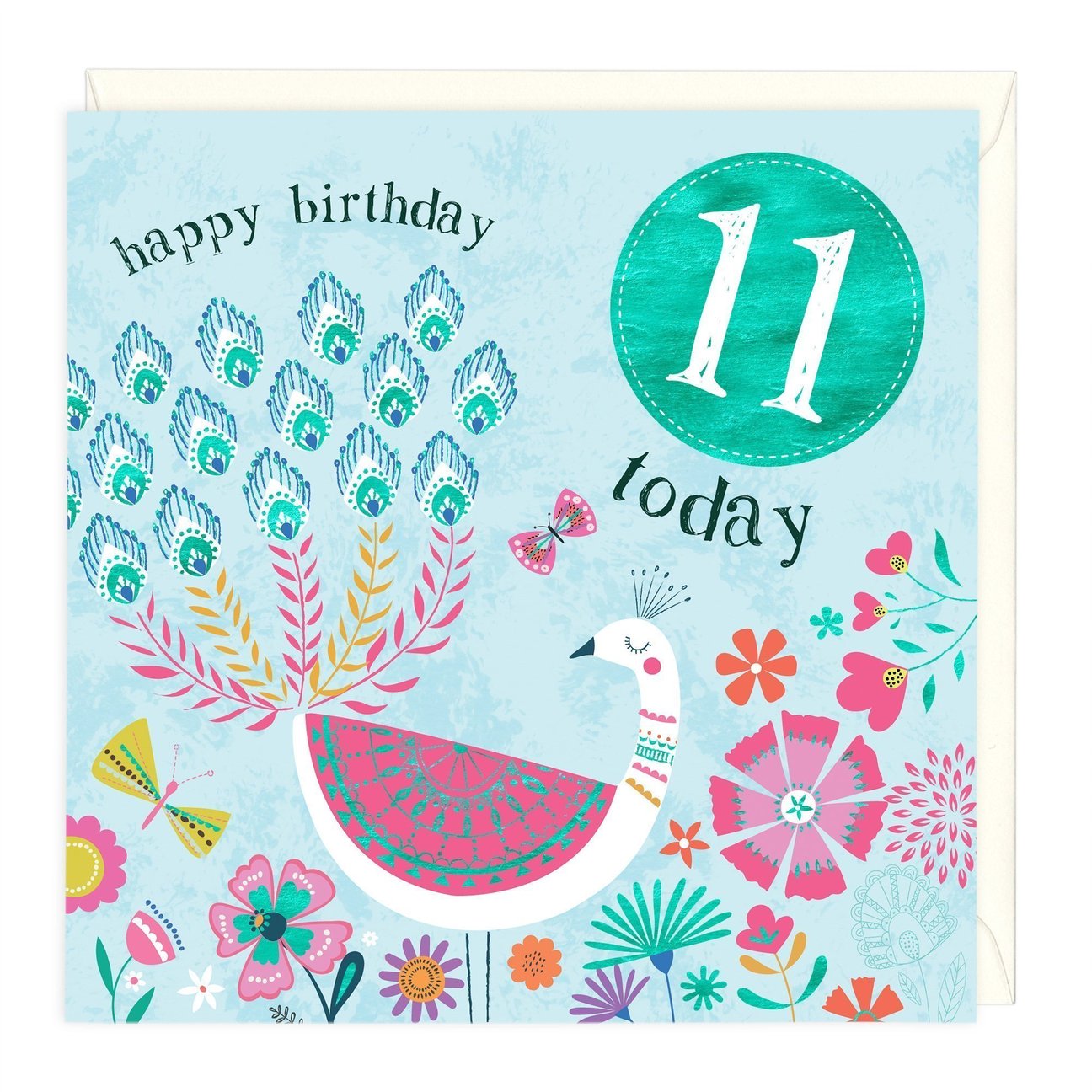 11 today girls peacock - card