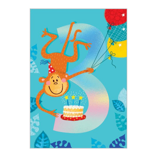 3 holographic birthday monkey - card