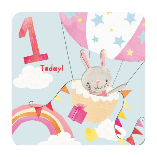 1 today bunny hot air balloon - card