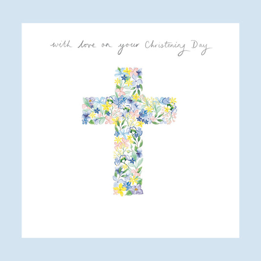 Christening Day floral cross - card