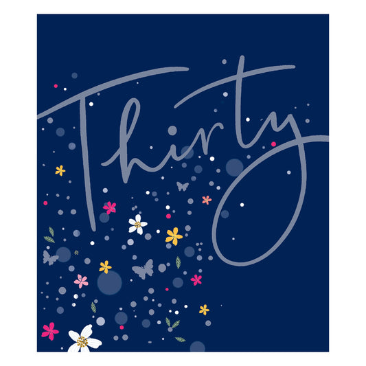 Thirty, navy flowers card