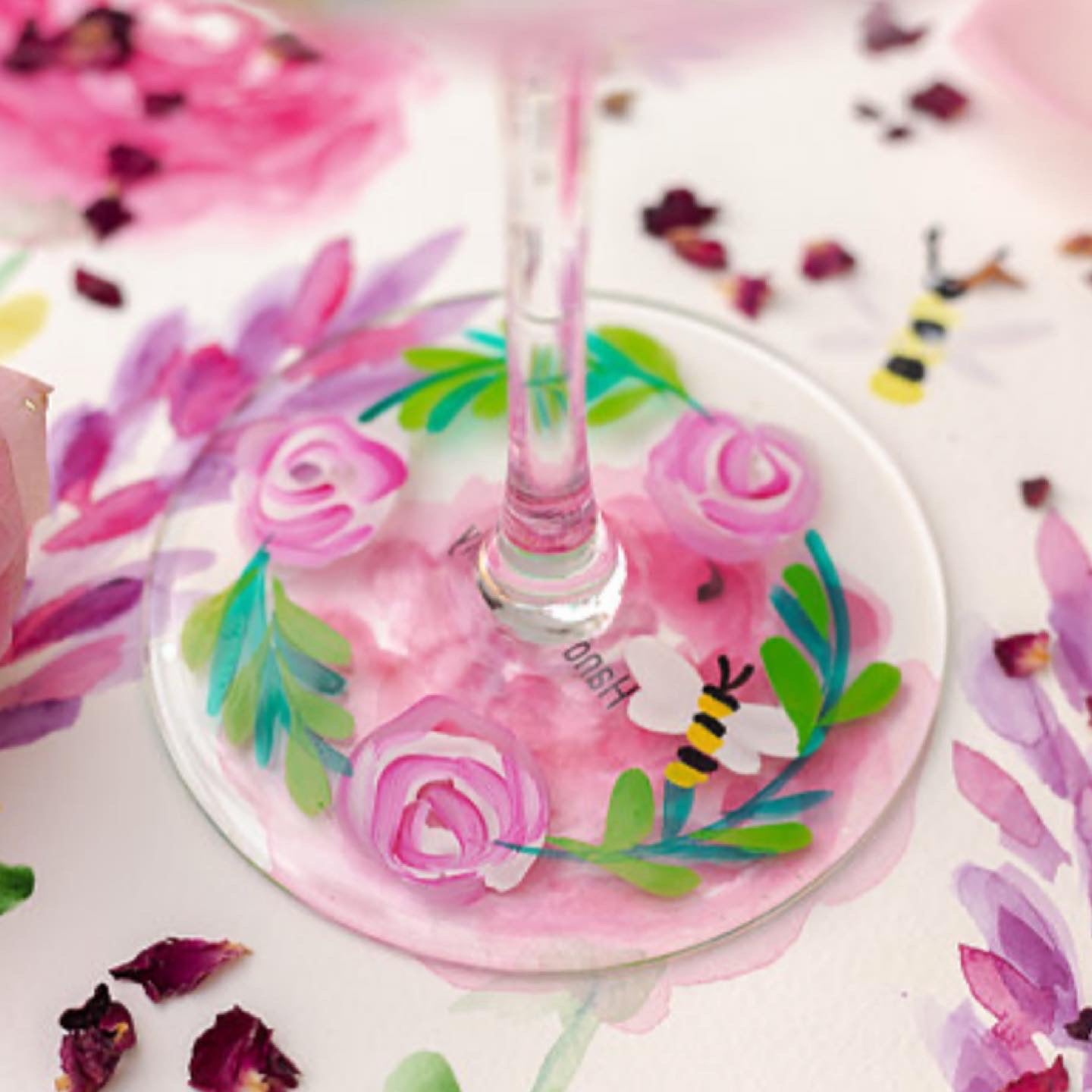 Hand painted gin glass - roses