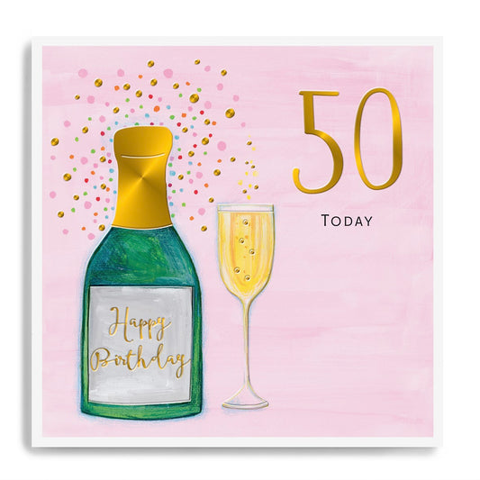 50th birthday pink bubbly - card