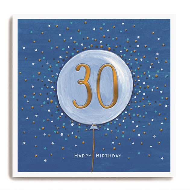 30th blue balloon - card