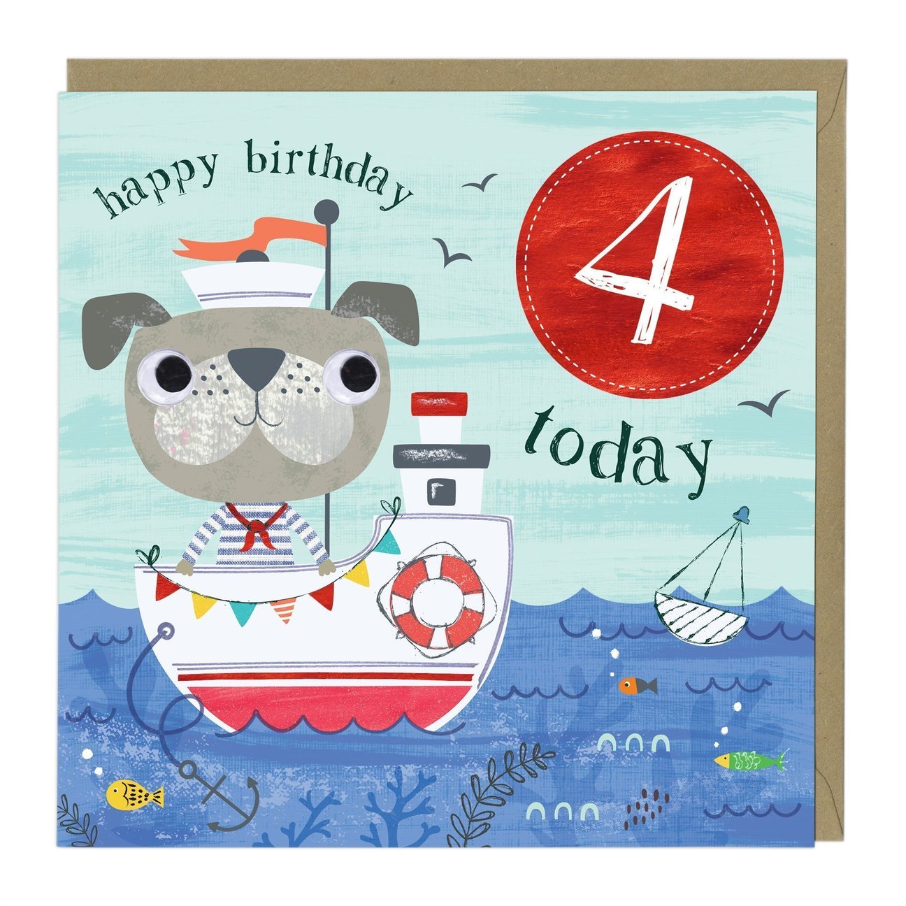 4 today boys dog at sea - card