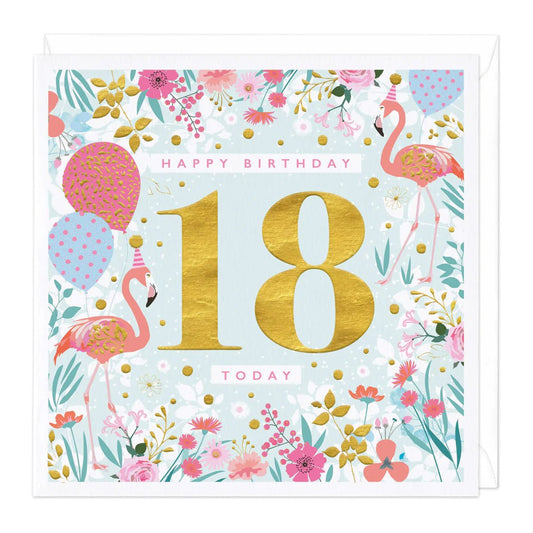 18 today gold floral - card