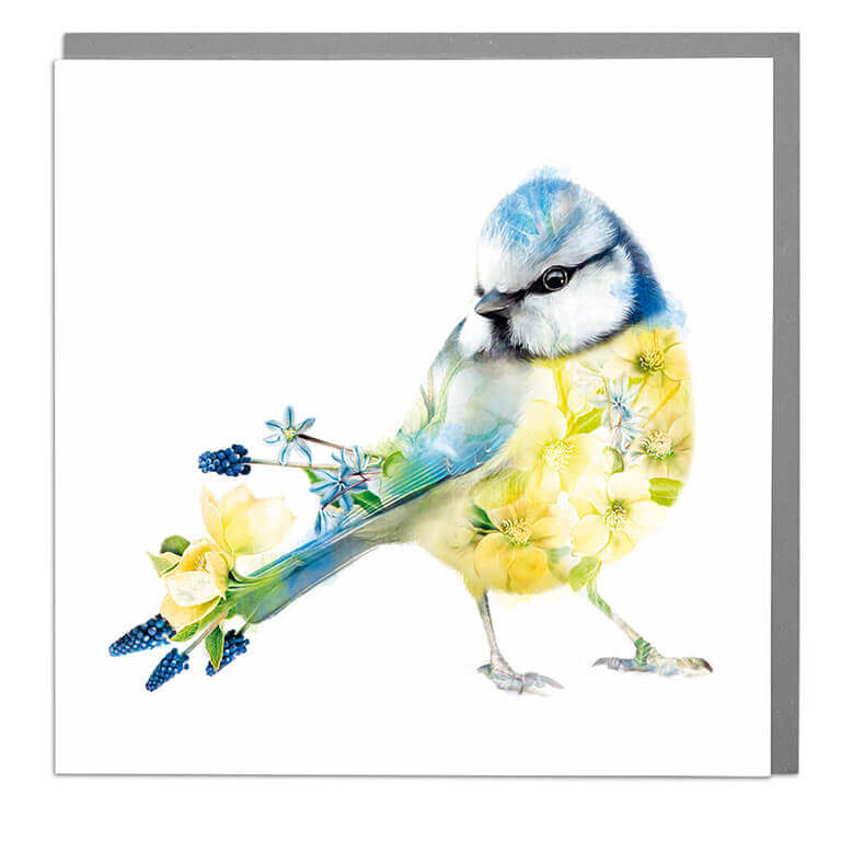 Botanical blue tit - card