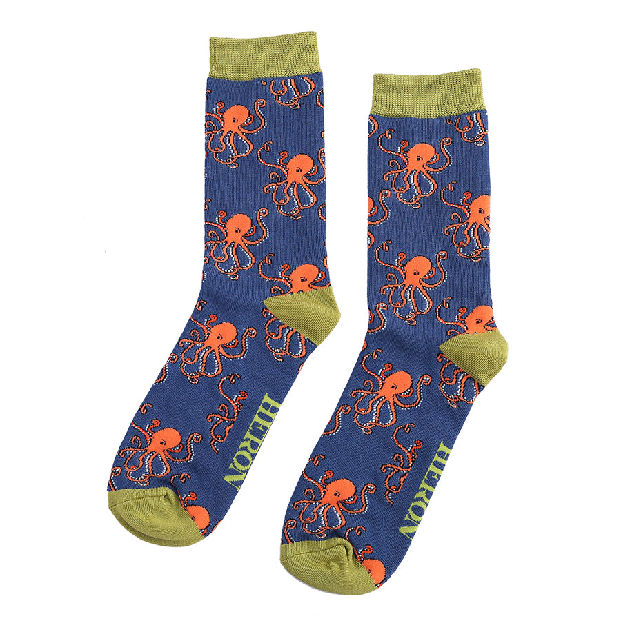 Mens bamboo socks - Octopus navy