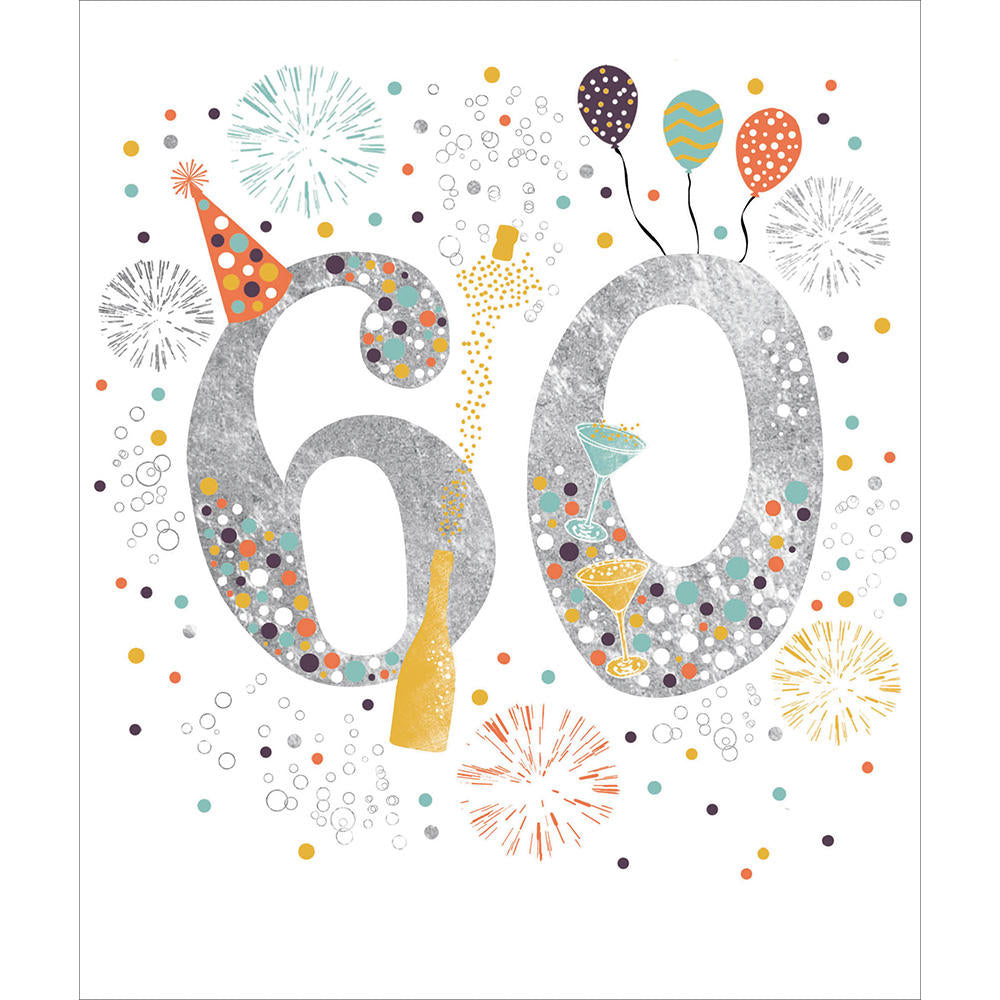 60th birthday silver foiled celebration - card