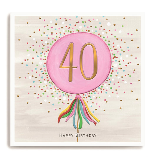 40th pink birthday balloon - card