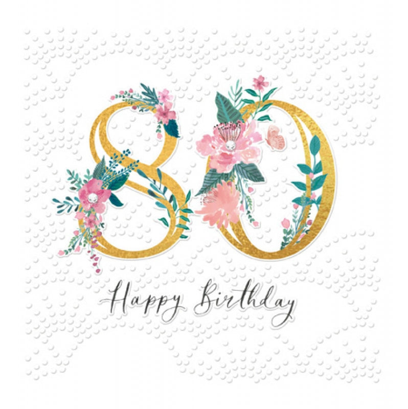 Luxury floral embossed 80th birthday - card