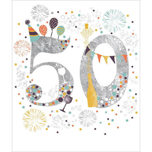 50th birthday silver foiled celebration - card