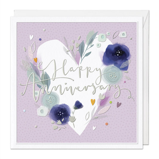 Happy anniversary, lilac floral - large card