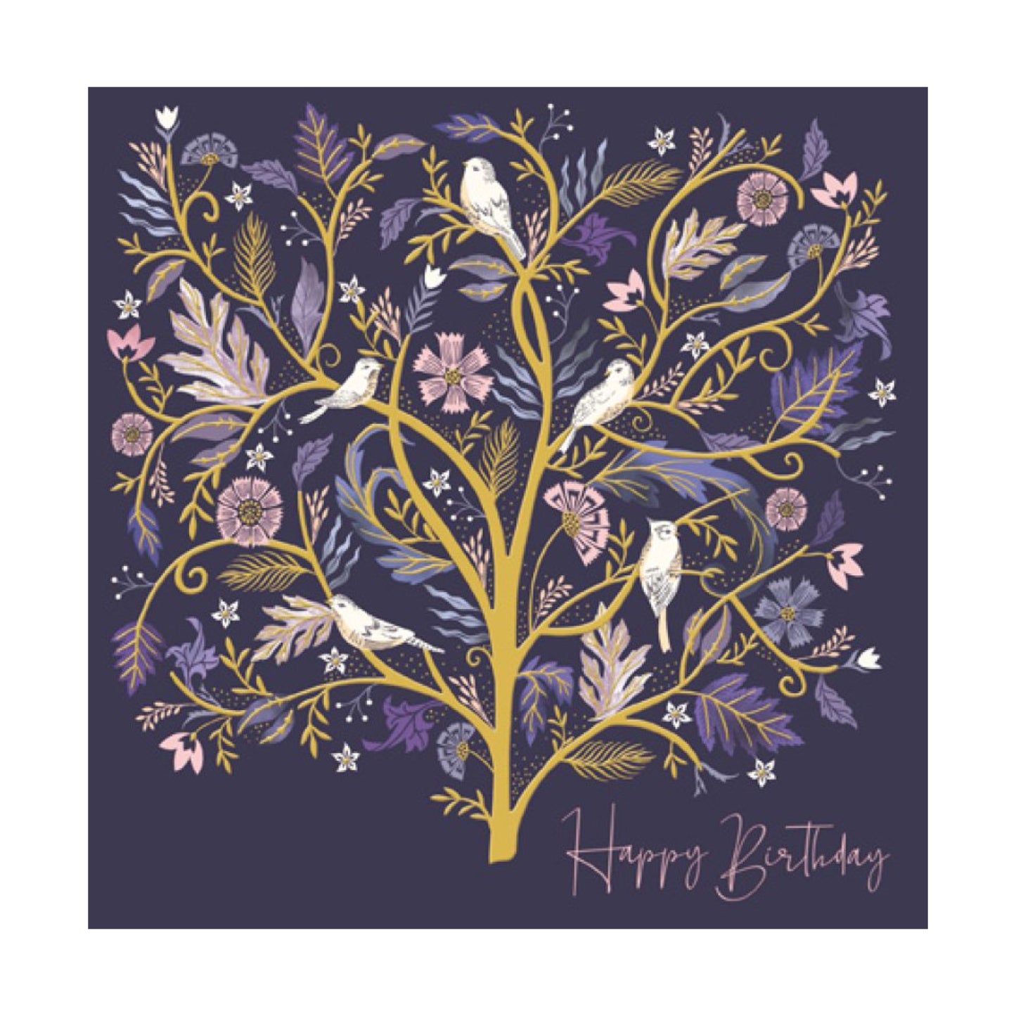 Happy birthday purple songbird National Trust florals - card