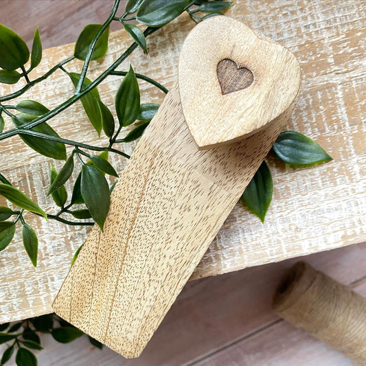 Mango wood heart door stop wedge