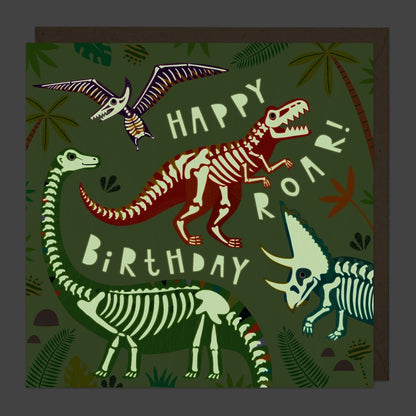 Happy birthday Dinosaurs, glow in the dark - card