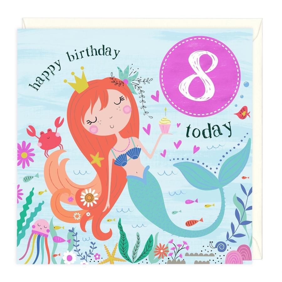 8 today girls mermaid - card