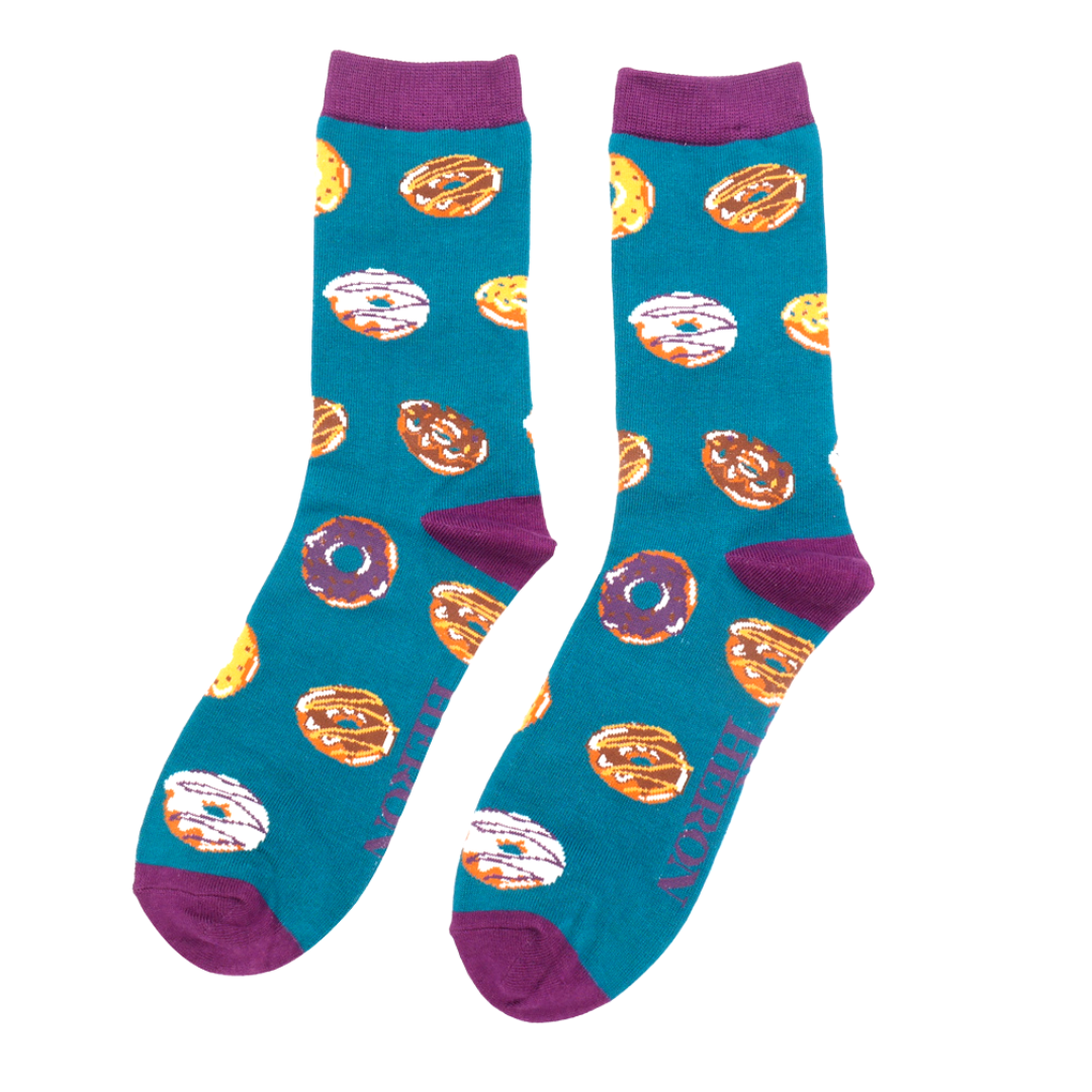 Mens bamboo socks - Doughnuts, teal