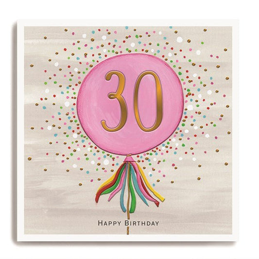 30th pink birthday balloon - card