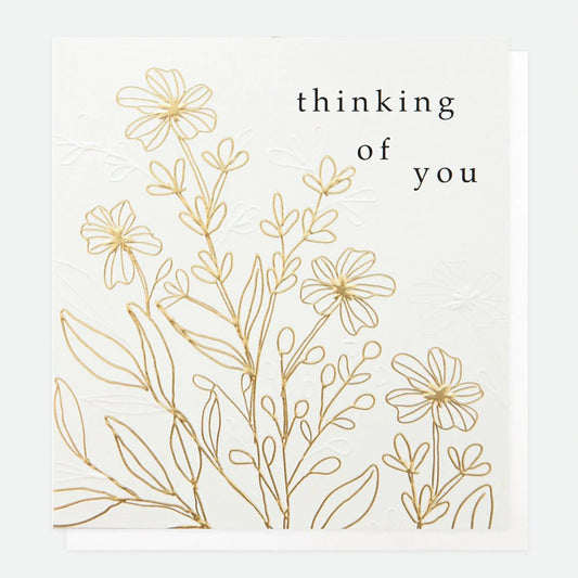 Thinking of you, gold flowers - card