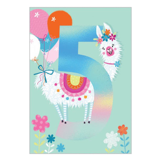 5 holographic birthday llama - card