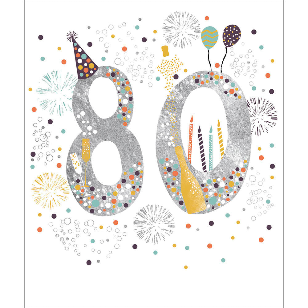 80th birthday silver foiled celebration - card