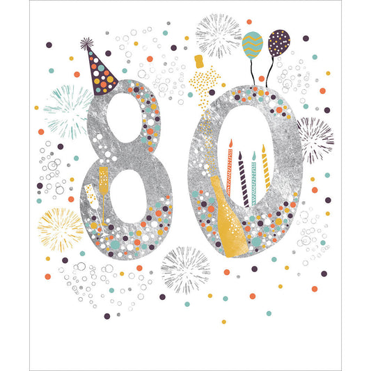 80th birthday silver foiled celebration - card