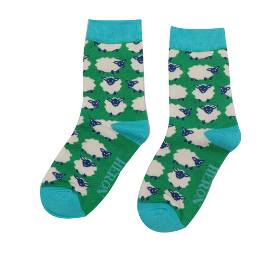 Boys bamboo socks - sheep green (age 7-9)