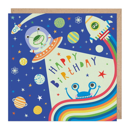 Happy birthday Space, glow in the dark - card