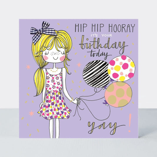 Hip hooray birthday today - girls card