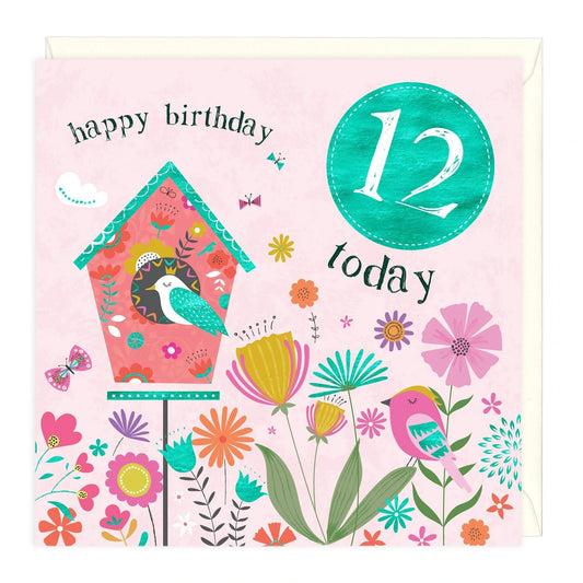 12 today girls birds - card