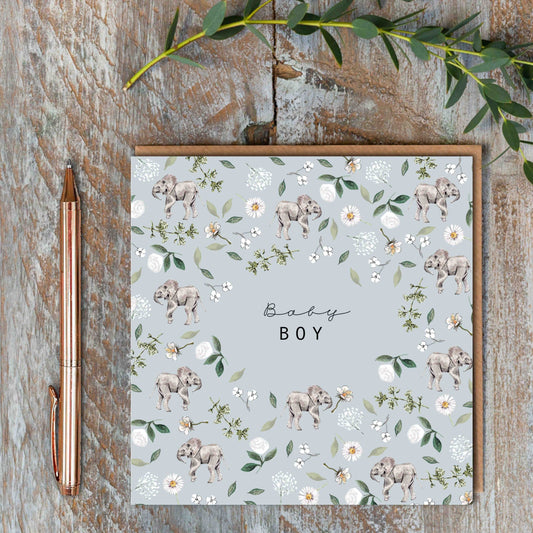 Baby boy elephants - card