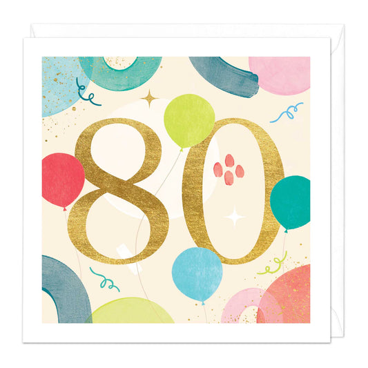 80th birthday balloons - card