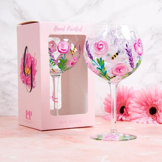 Hand painted gin glass - roses