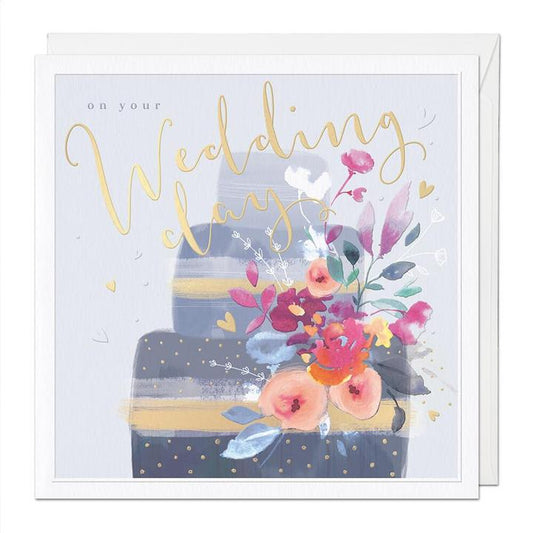 Wedding day, floral cake - large card