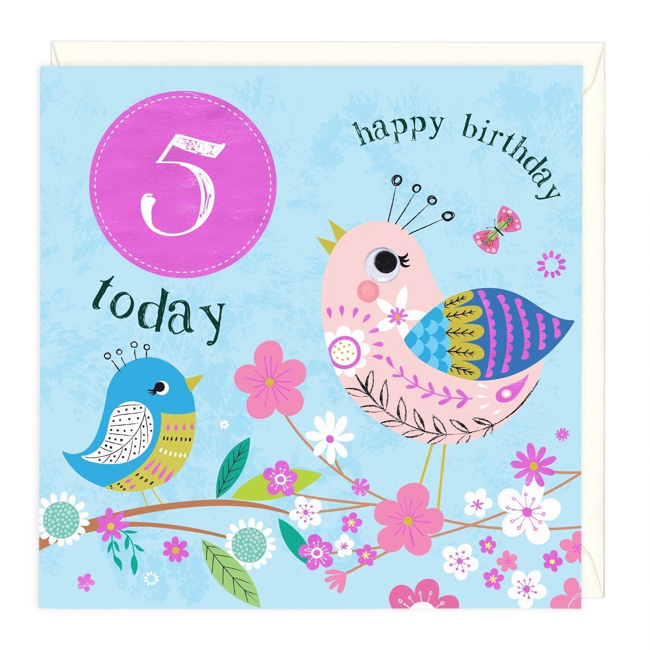 5 today girls pretty birds - card