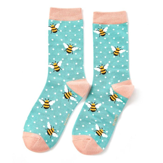 Ladies bamboo socks - Bees, turquoise