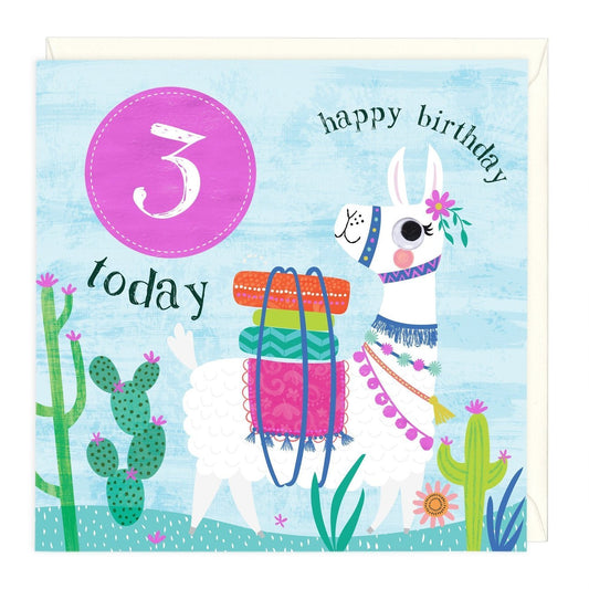 3 today girls llama - card