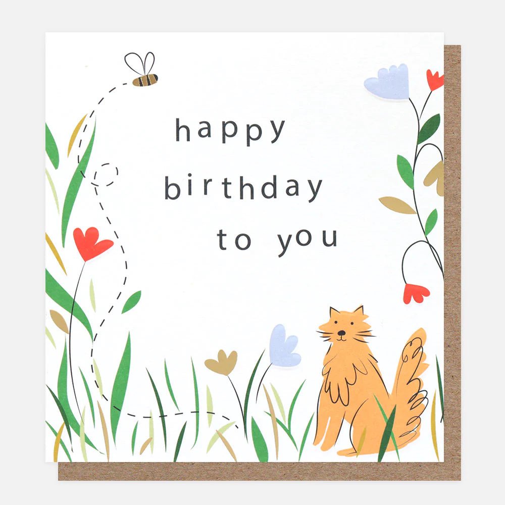 Happy birthday cat in the flowers - card