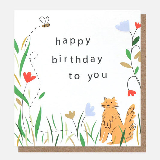 Happy birthday cat in the flowers - card