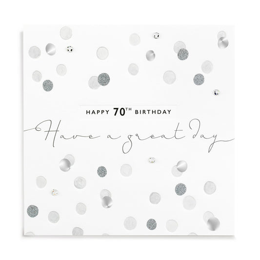 70th birthday silver/grey spots - card