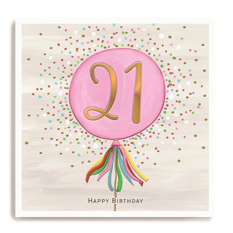 21st pink birthday balloon - card