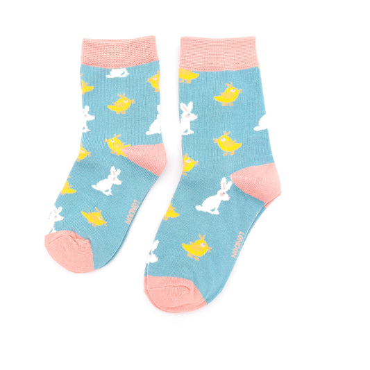 Girls bamboo socks - chick & bunny, duck egg (age 4-6)