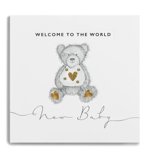 Welcome new baby teddy bear - card