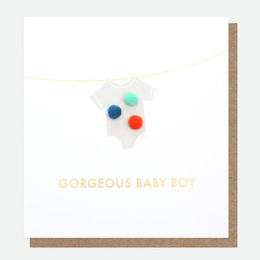 Gorgeous baby boy pom pom - card