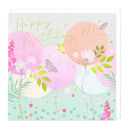 Mum balloons & butterflies - card