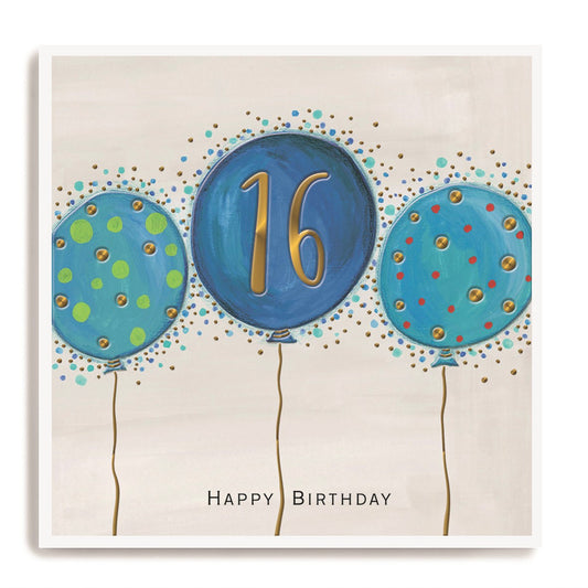 16th blue balloons - card